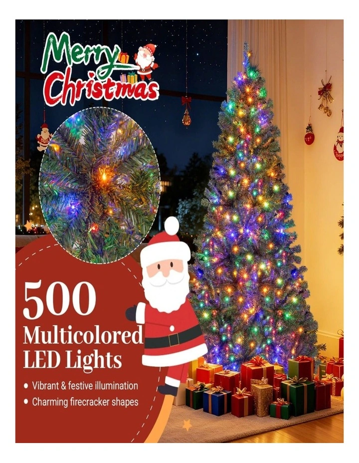 180/210cm Pre-Lit Artificial Christmas Tree with Multicolor LED Lights image 3