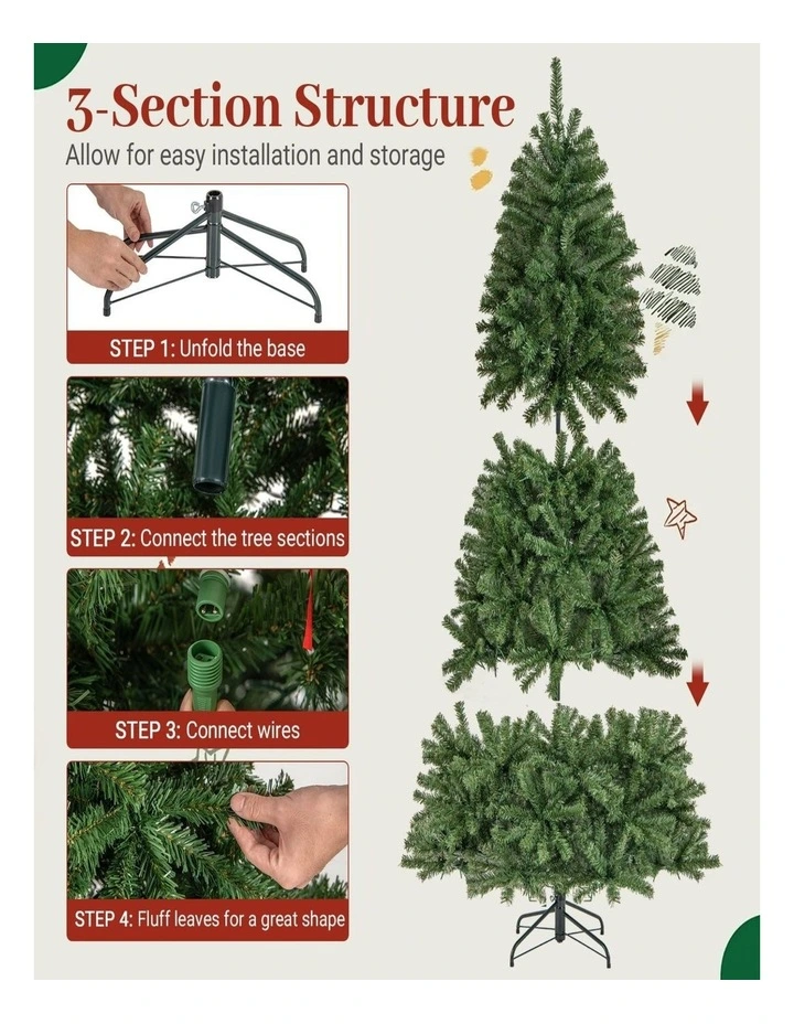 180/210cm Pre-Lit Artificial Christmas Tree with Multicolor LED Lights image 4