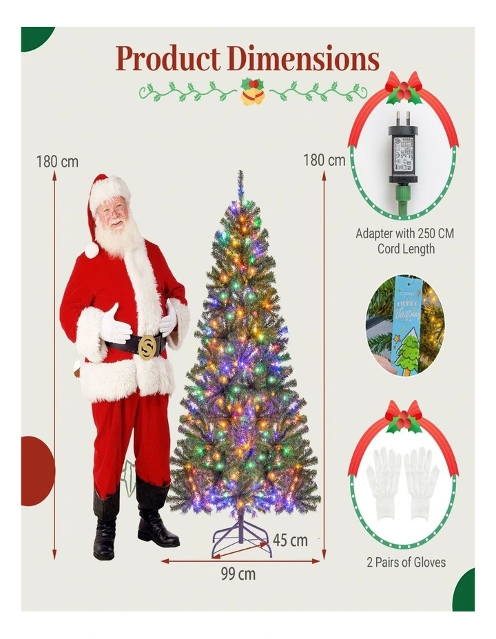 180/210cm Pre-Lit Artificial Christmas Tree with Multicolor LED Lights image 5