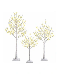 3-Piece Pre-Lit Artificial Birch Christmas Tree Set 1.2m/1.5m/1.8m with Lights