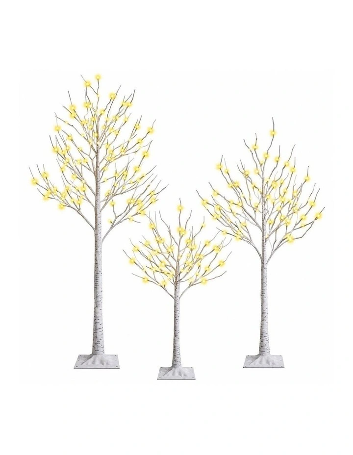 3-Piece Pre-Lit Artificial Birch Christmas Tree Set 1.2m/1.5m/1.8m with Lights image 1