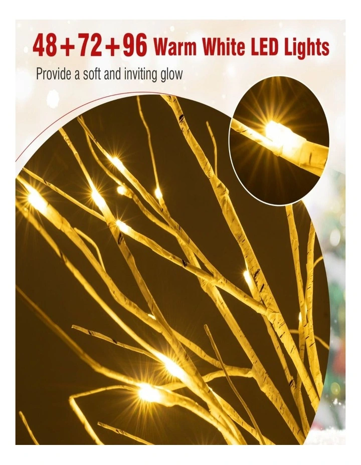 3-Piece Pre-Lit Artificial Birch Christmas Tree Set 1.2m/1.5m/1.8m with Lights image 2