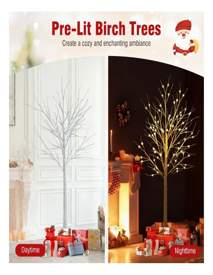 3-Piece Pre-Lit Artificial Birch Christmas Tree Set 1.2m/1.5m/1.8m with Lights image 3