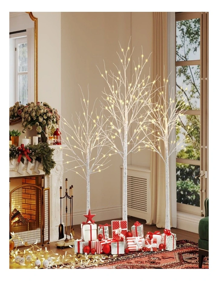 3-Piece Pre-Lit Artificial Birch Christmas Tree Set 1.2m/1.5m/1.8m with Lights image 4