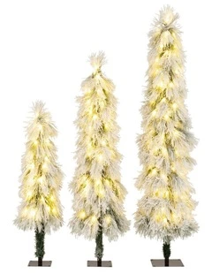 3-Piece Snow-Flocked Artificial Christmas Tree Set