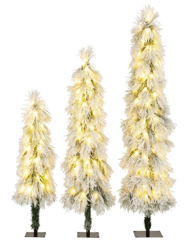 3-Piece Snow-Flocked Artificial Christmas Tree Set image 1