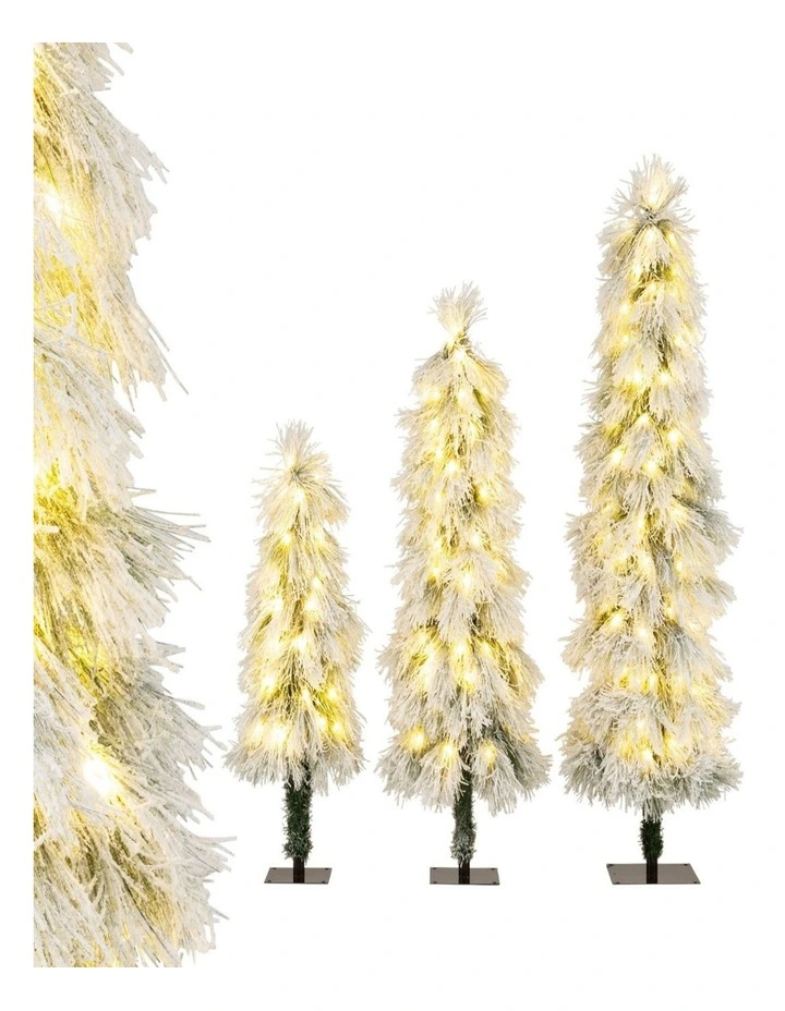 3-Piece Snow-Flocked Artificial Christmas Tree Set image 2