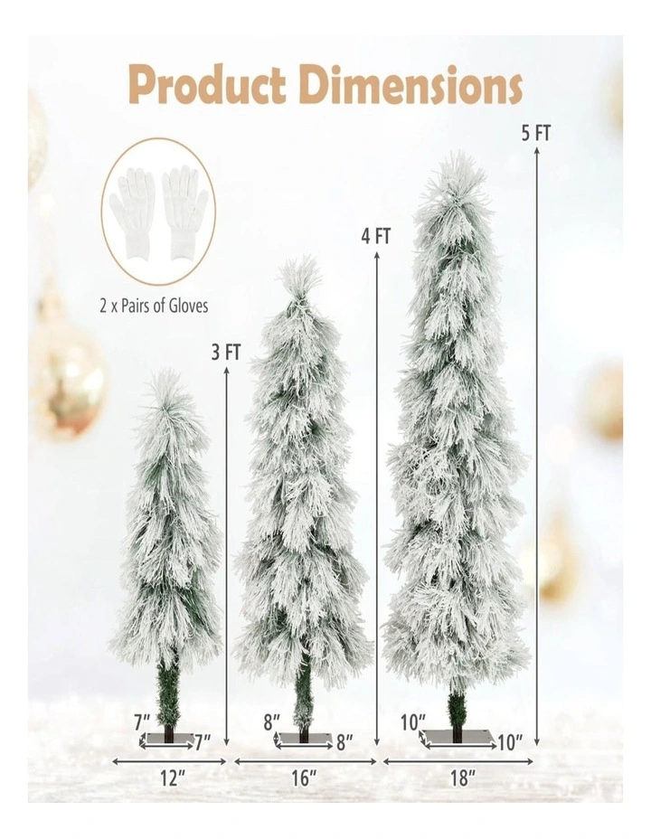 3-Piece Snow-Flocked Artificial Christmas Tree Set image 4