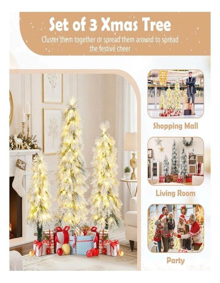 3-Piece Snow-Flocked Artificial Christmas Tree Set image 5
