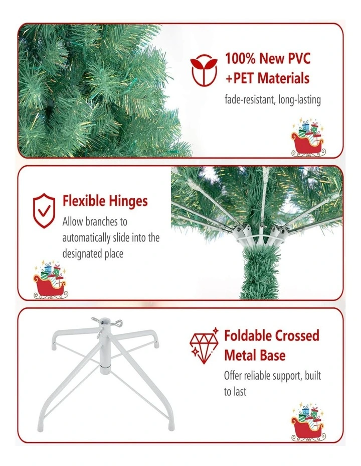 1.8m/2.25m Pre-Lit Tinsel Artificial Christmas Tree with 688/1300 Tips image 5