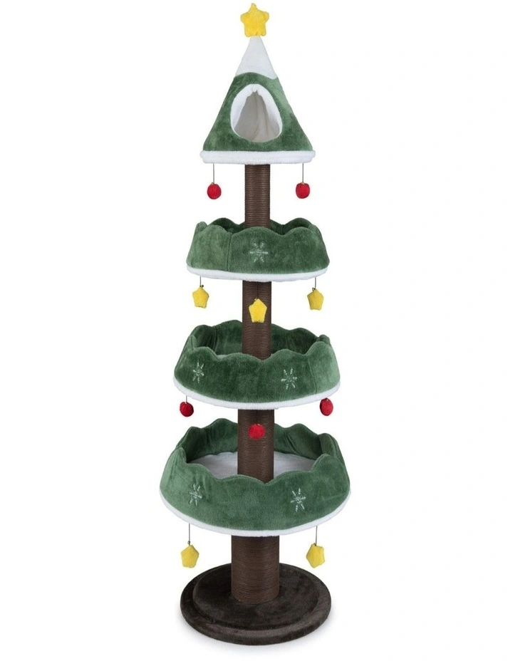 179cm Multi-Level Green Christmas Cat Tree Tower for Kittens image 1