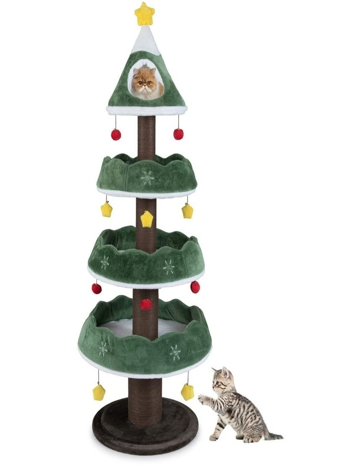 179cm Multi-Level Green Christmas Cat Tree Tower for Kittens image 2