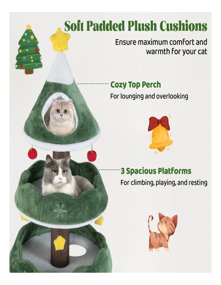 179cm Multi-Level Green Christmas Cat Tree Tower for Kittens image 4