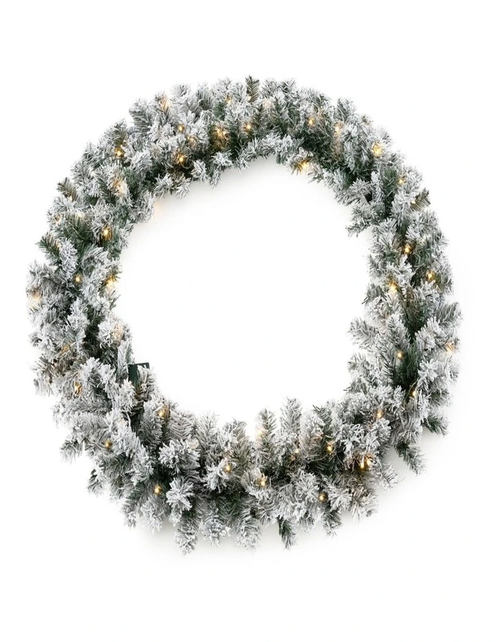 270cm Flocked Rattan Christmas Garland with LED Lights & Timer for Mantel Decor image 2