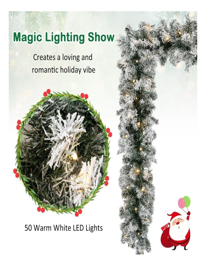 270cm Flocked Rattan Christmas Garland with LED Lights & Timer for Mantel Decor image 4
