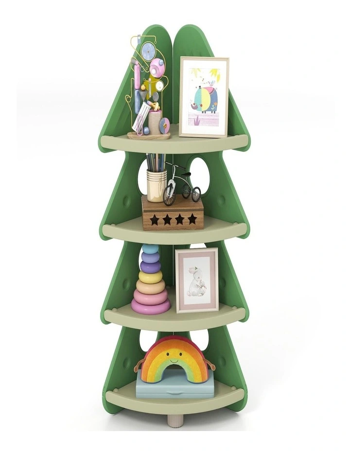 Green 4-Tier Christmas Tree Toddler Bookcase for Kids' Rooms - 2 Pack image 1