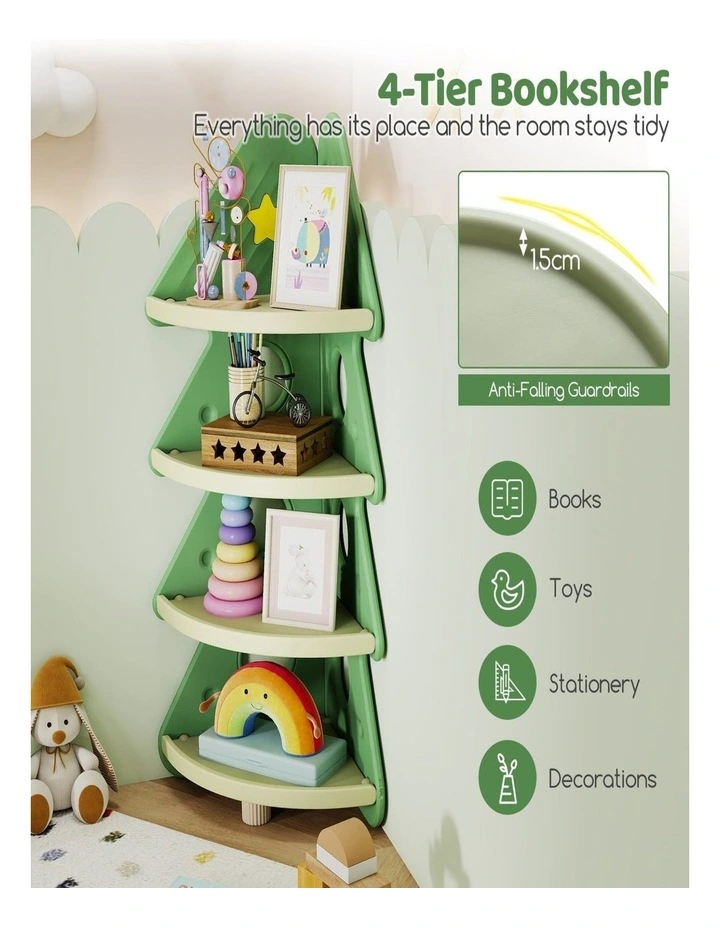 Green 4-Tier Christmas Tree Toddler Bookcase for Kids' Rooms - 2 Pack image 3