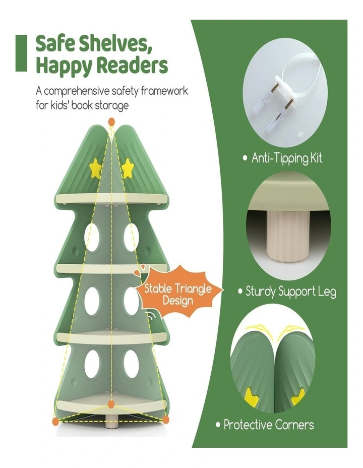 Green 4-Tier Christmas Tree Toddler Bookcase for Kids' Rooms - 2 Pack image 4