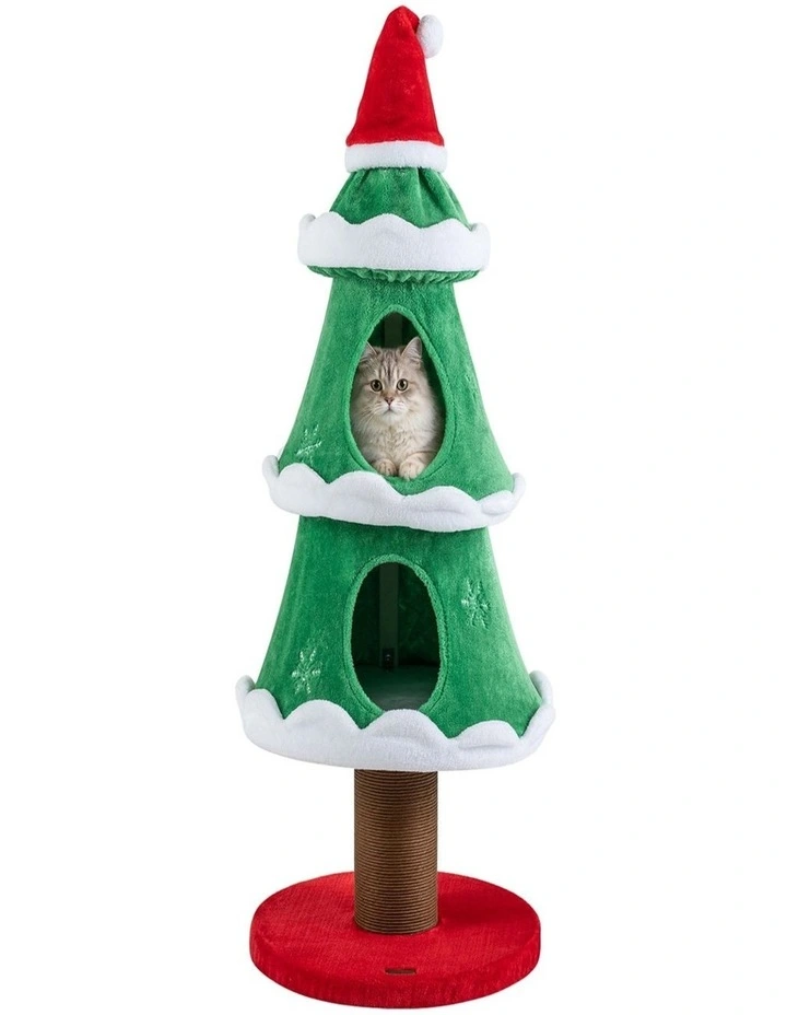 130cm Green Christmas Cat Tree for Indoor Cats image 1