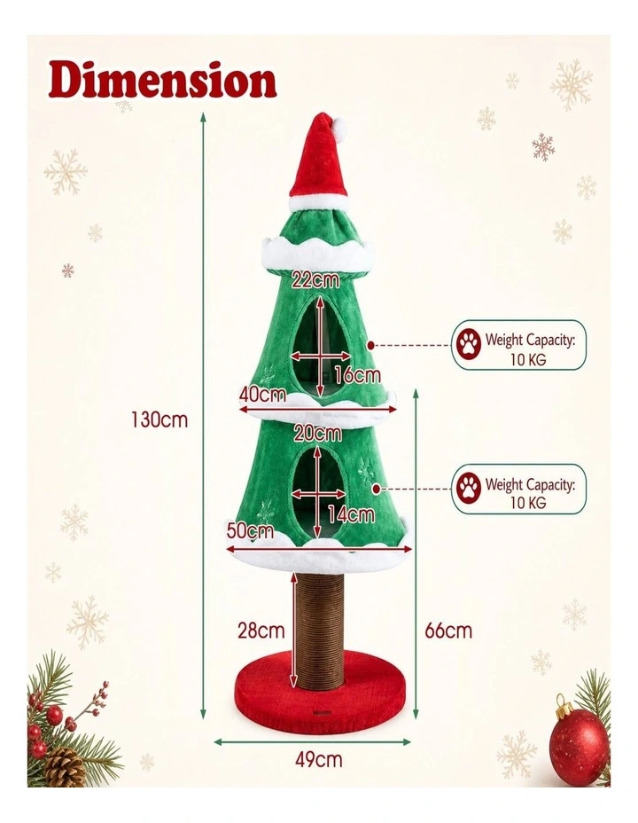 130cm Green Christmas Cat Tree for Indoor Cats image 2