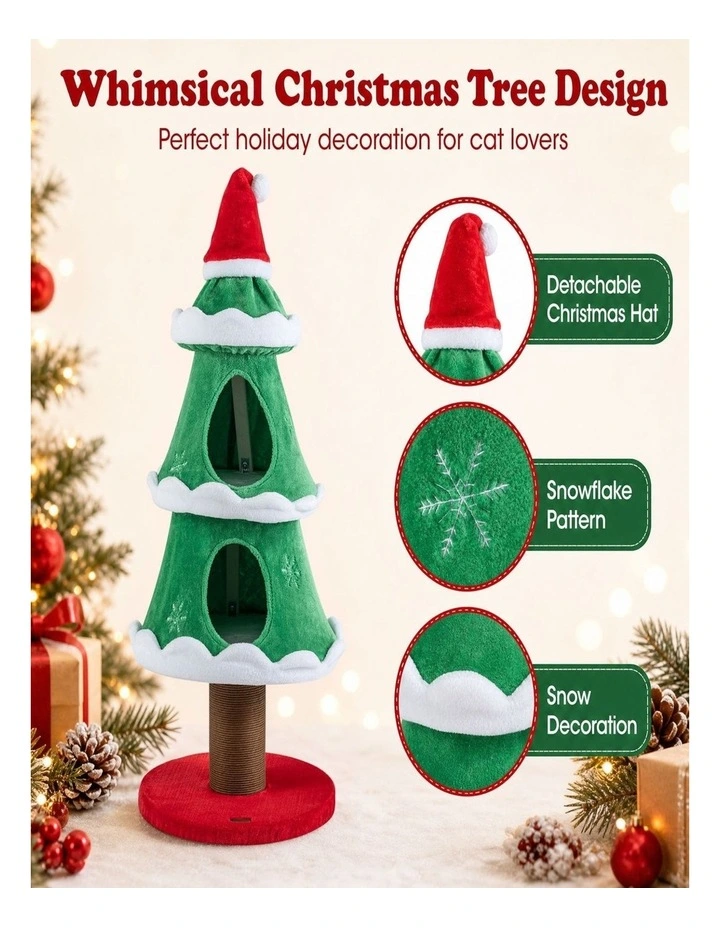 130cm Green Christmas Cat Tree for Indoor Cats image 3