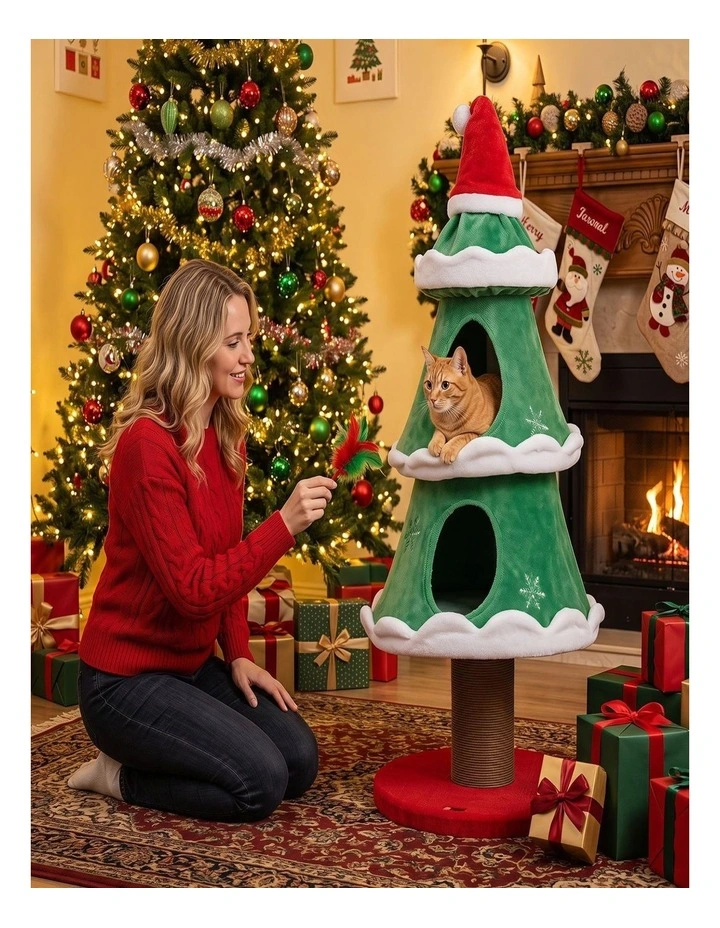 130cm Green Christmas Cat Tree for Indoor Cats image 4
