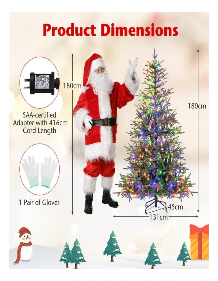 1.8m/2.1m Pre-Lit Artificial Christmas Tree with 250/300 Warm White LED Lights image 5