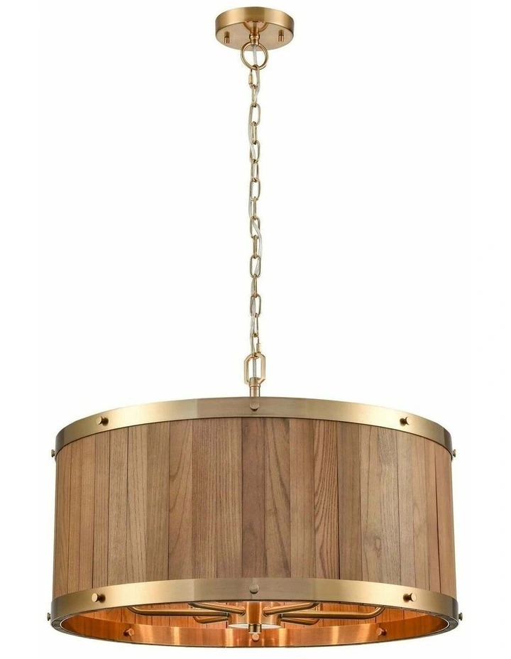Barrique Retro Interior Large Drum Wood Pendant Lights image 1