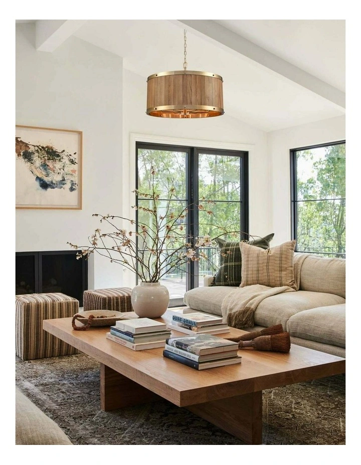 Barrique Retro Interior Large Drum Wood Pendant Lights image 2
