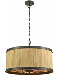 Barrique Retro Interior Large Drum Wood Pendant Lights