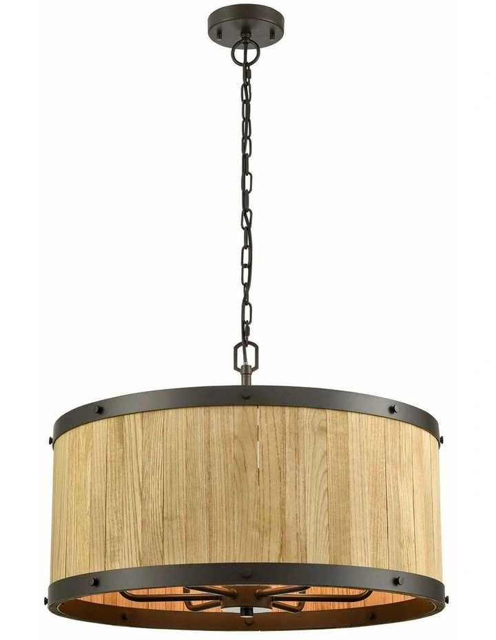 Barrique Retro Interior Large Drum Wood Pendant Lights image 1