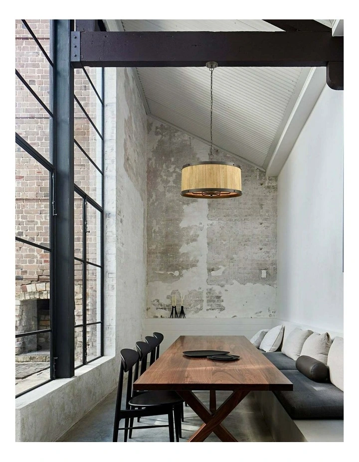 Barrique Retro Interior Large Drum Wood Pendant Lights image 2