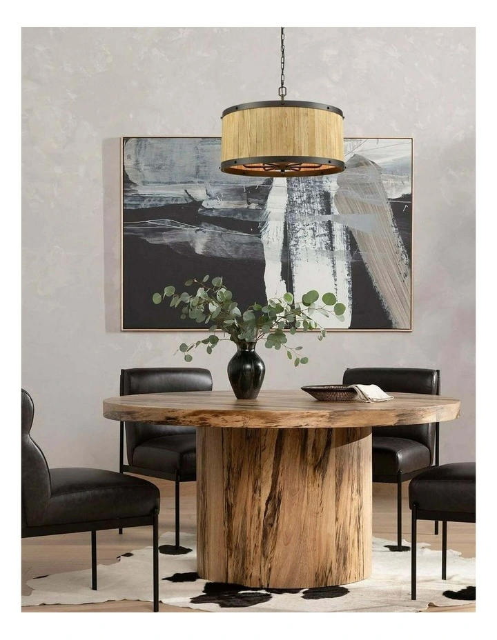 Barrique Retro Interior Large Drum Wood Pendant Lights image 3