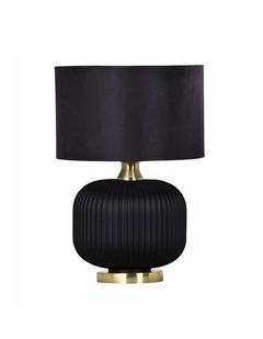 Lusso Interior Black Drum Shade Ceramic Base with Antique Brass Highlight Table Lamps