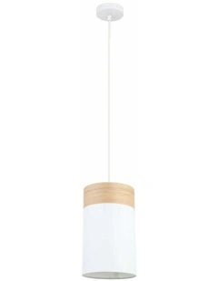 Tambura Scandinavian Small Round Cloth Shade with Wood Veneer Trim Pendant Lights