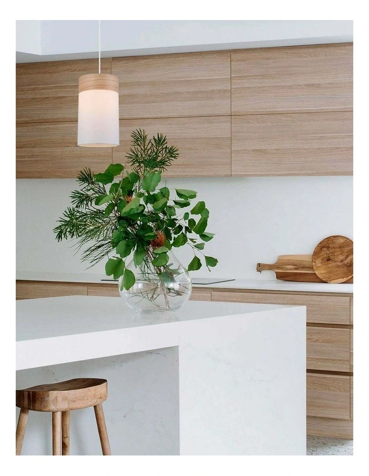 Tambura Scandinavian Small Round Cloth Shade with Wood Veneer Trim Pendant Lights image 2