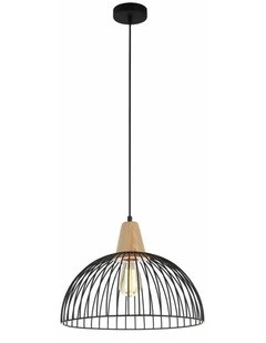 Strand Iron and Wood Dome Cage Pendant Lights