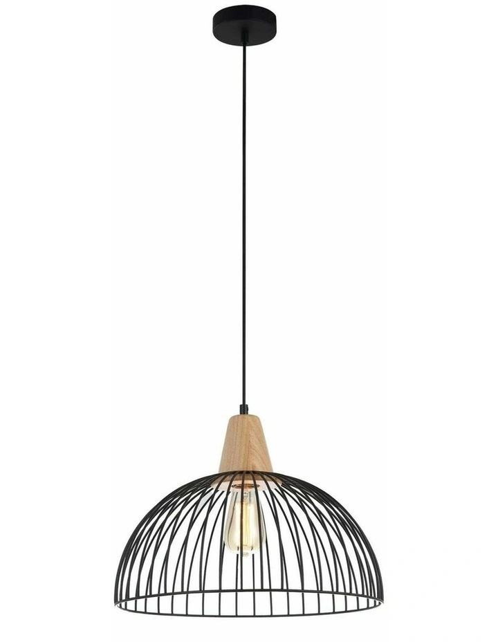 Strand Iron and Wood Dome Cage Pendant Lights image 1