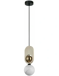 Palta Interior Sandblasted Opal Diffuser with Brass & Wood Highlight Pendant Lights