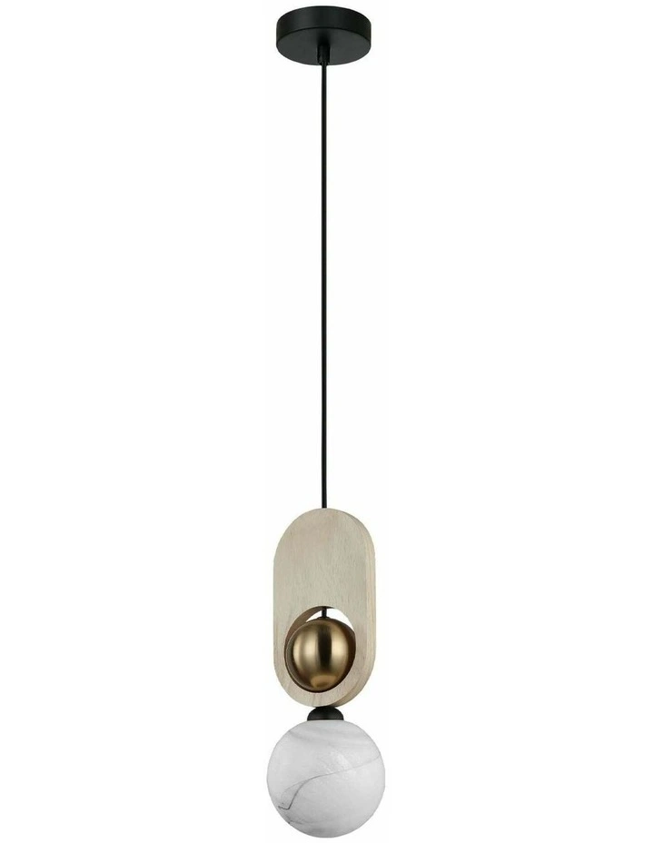 Palta Interior Sandblasted Opal Diffuser with Brass & Wood Highlight Pendant Lights image 1