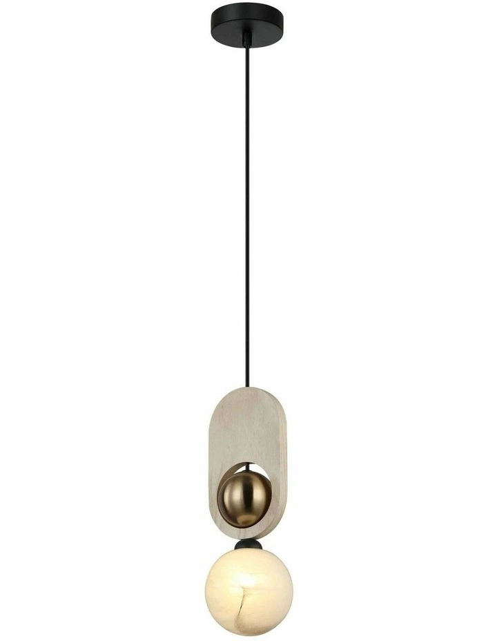 Palta Interior Sandblasted Opal Diffuser with Brass & Wood Highlight Pendant Lights image 2