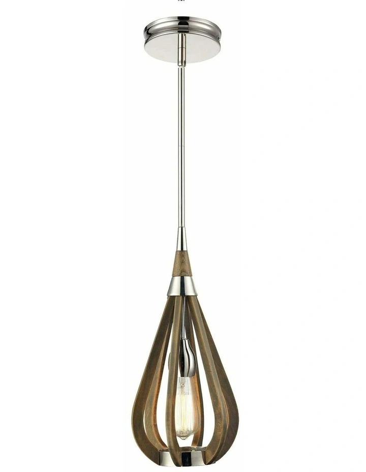Bonito Rustic Small Taupe / Winter Moss Wood Tear Drop Pendant Light image 1
