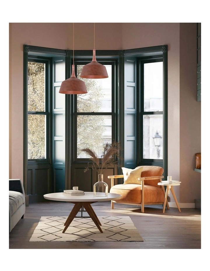 Oxido Interior Rustic Brown with Travertine Highlight Angled Dome Pendant Lights image 3