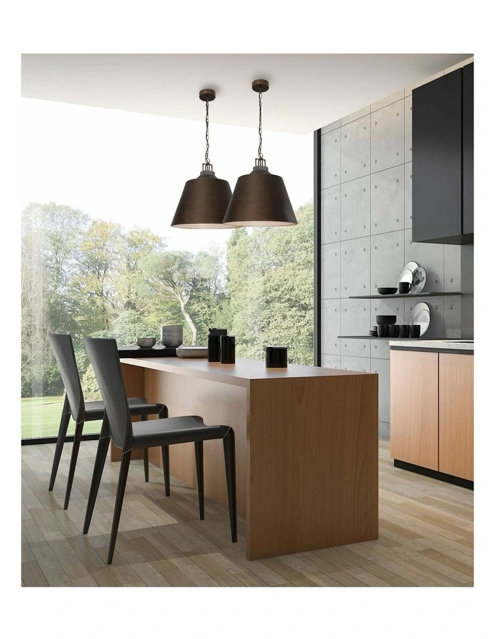 Cloche Interior Metal Shade with Travertine Highlight Bell Shape Pendant Lights image 2