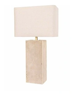 Sagitta Beige Travertine Base Rectangular Fabric Cream Shade Table Lamps