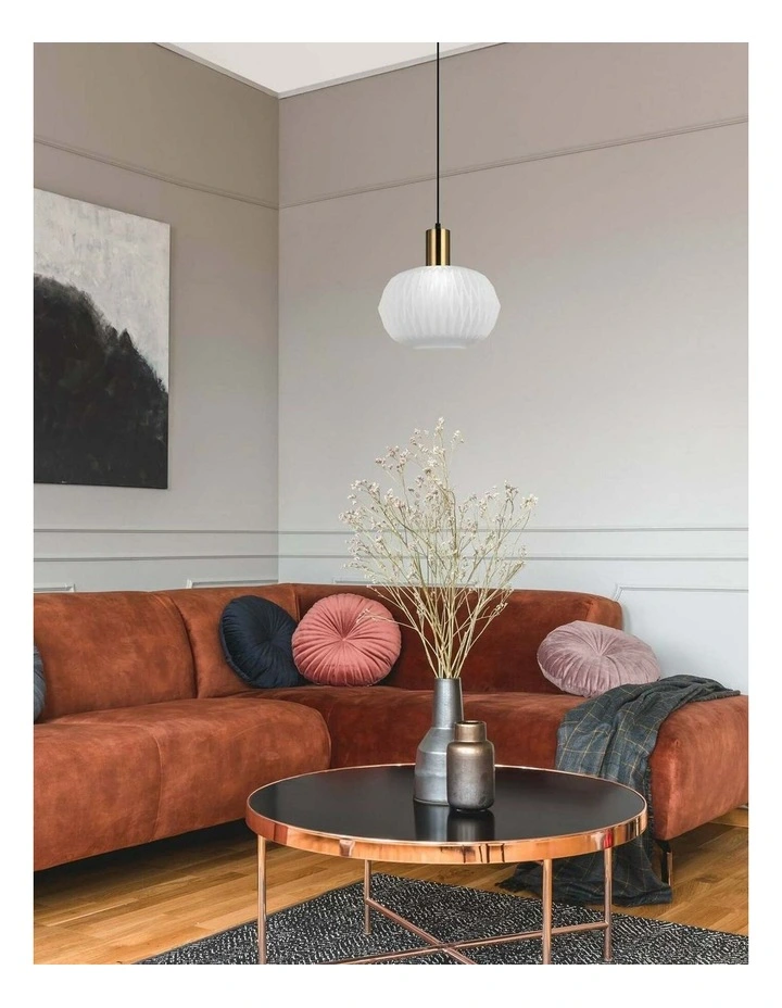 Papel Interior Pleated Opal Opaque / Translucent Dome Glass Pendant Lights image 2