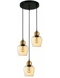 Champan Interior Bronze Amber / Mirror Finish Smokey Black Glass Ellipse Pendant Lights