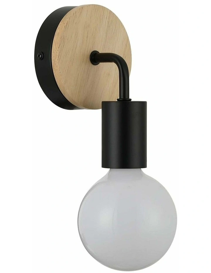 Solo Interior Iron Bracket with Round Wood Highlight Wall Lights image 1