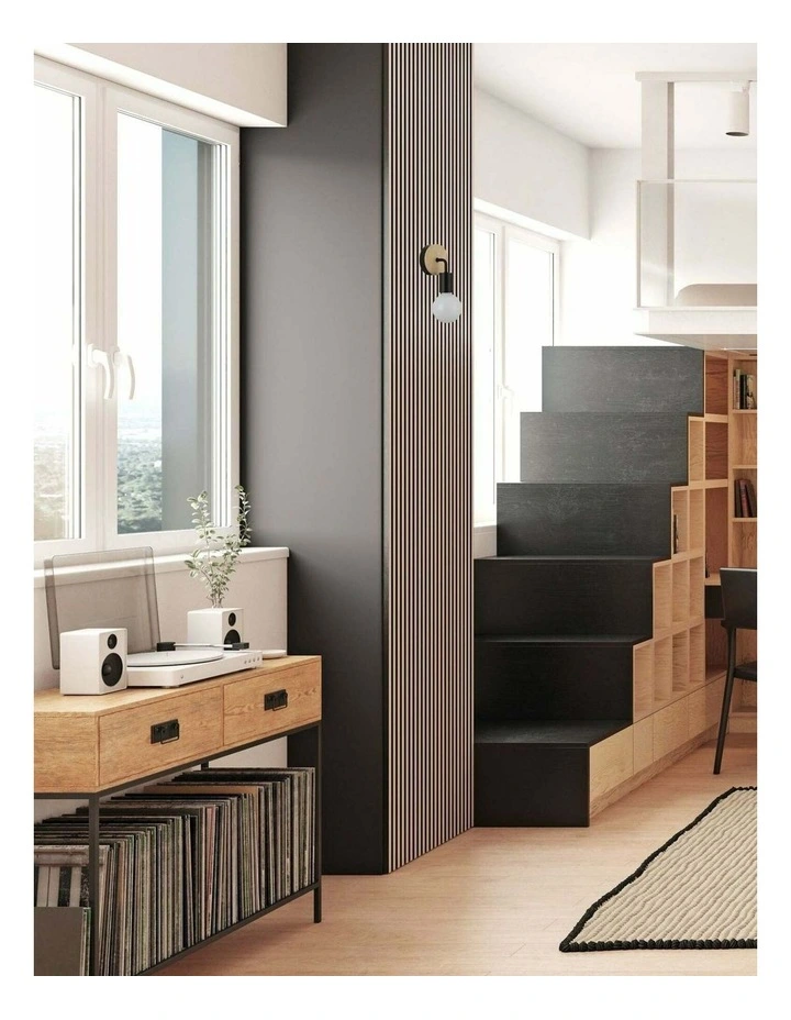 Solo Interior Iron Bracket with Round Wood Highlight Wall Lights image 2