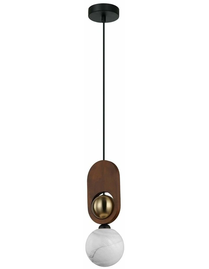 Palta Interior Sandblasted Opal Diffuser with Brass & Wood Highlight Pendant Lights image 2
